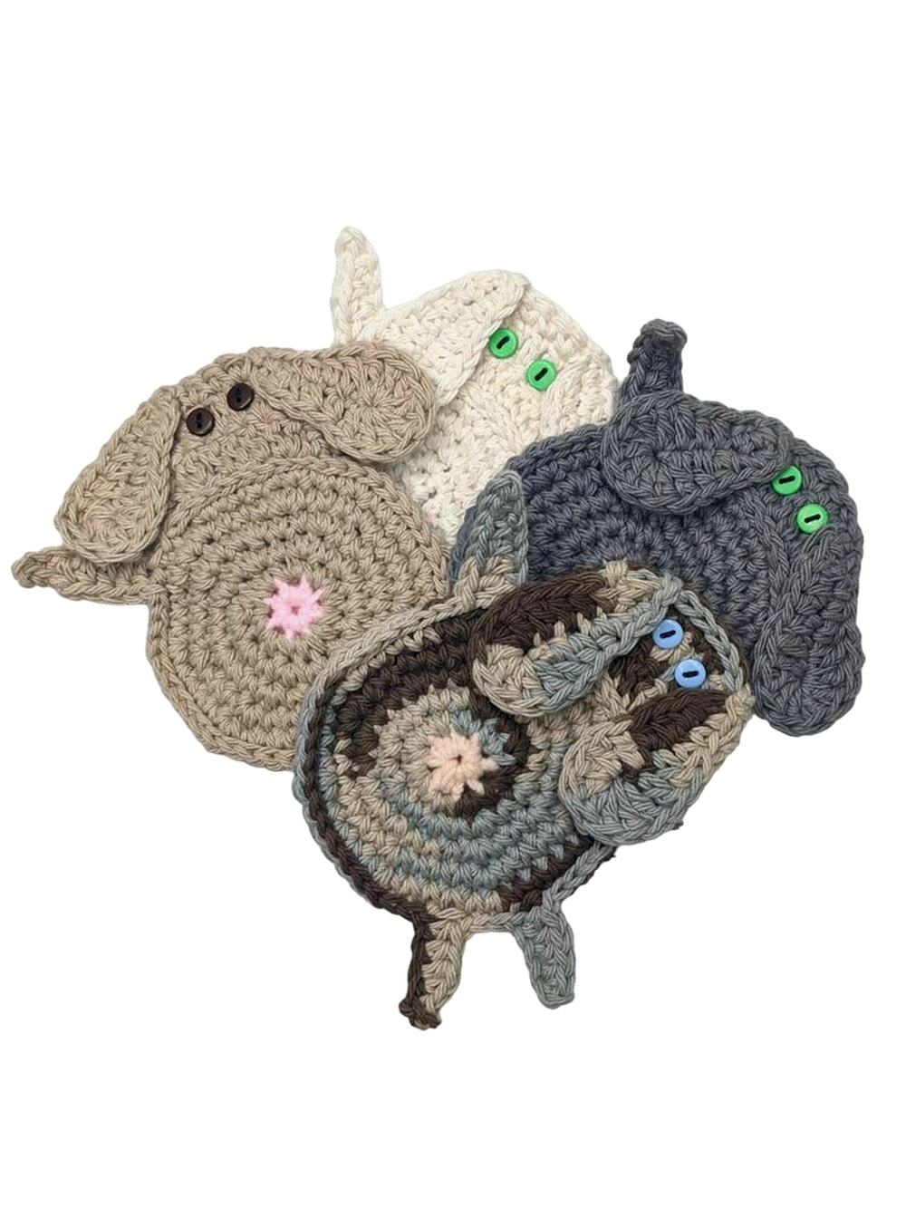 Hand Crafted Dog Butt Coasters Set of Four Crochet Peeking Puppy Table Mug Rug